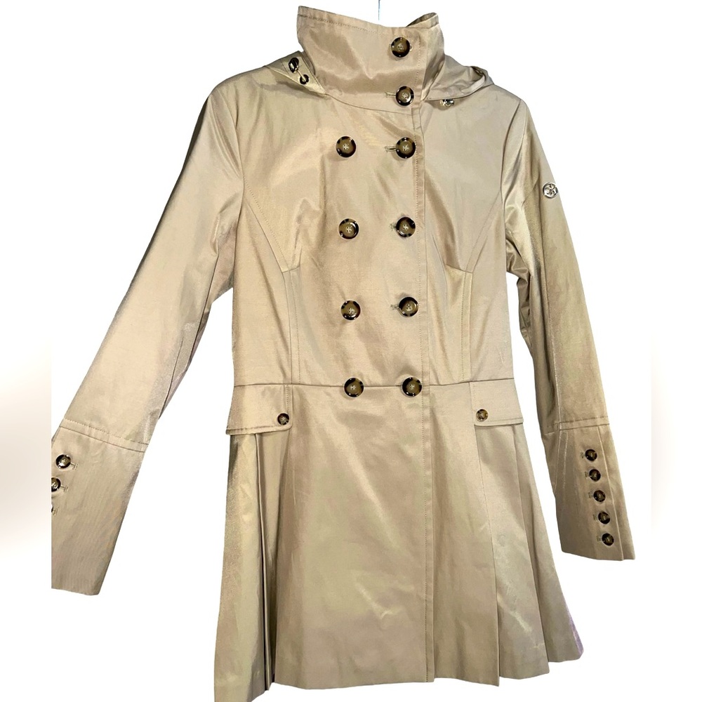 Calvin Klein Tan double breasted coat with hood
